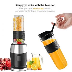 Personal Blender, Powerful Blender for Shakes and Smoothies with Two 19-oz Portable Bottles and Lids,500W,Easy to Use(Black/Silver)