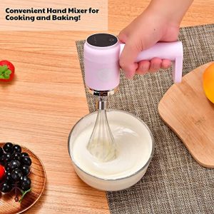 Masara Cordless 5 Speed Hand Mixer with Garlic Chopper,Mini Food Processor,Electric Mini Food Chopper,300mL+150mL Cups,Egg Beater Whisk,USB Rechargeable,Portable,Pink