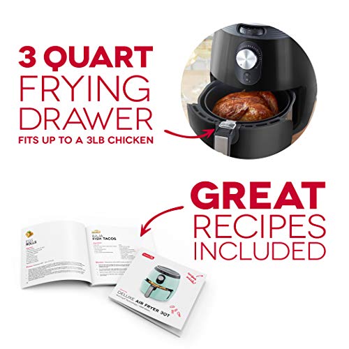 Dash Deluxe Electric Air Fryer + Oven Cooker with Temperature Control, Non-stick Fry Basket, Recipe Guide + Auto Shut off Feature, 1200-Watt, 3 Quart - Black