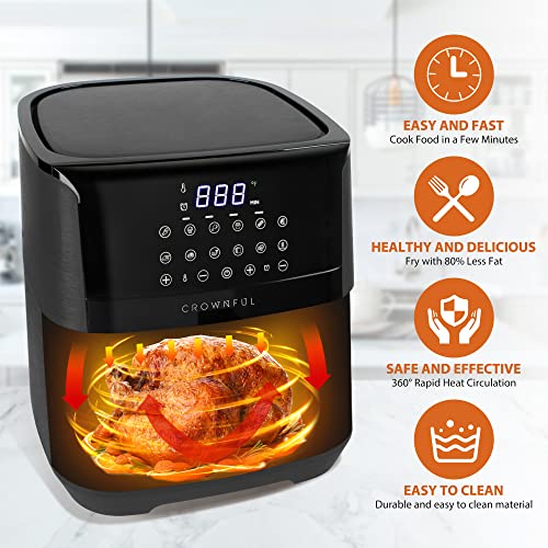 CROWNFUL 7 Quart Air Fryer, Oilless Electric Cooker with 12 Cooking Functions, LCD Digital Touch Screen with Precise Temperature Control, Nonstick Basket, 1700W, UL Listed-Black