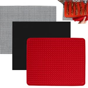Toaster Oven Air Fryer Reusable Mats Accessories 9 x 11, Silicone Liner, Drip Mat (3pcs) Compatible with Cuisinart, Emeril Lagasse, Gowise, Breville + More, Convection Accessories, Electric Oven Rack