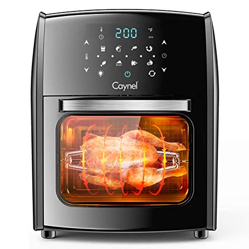 Caynel 12.7 Quart Digital Air Fryer with Rotisserie, Dehydrator, Convection Oven, 8 Presets to Air Fry, Roast, Dehydrate, Bake & More, Glass Viewing Window, Accessory Kit and Recipe Book Included, Large Capacity, 1700W