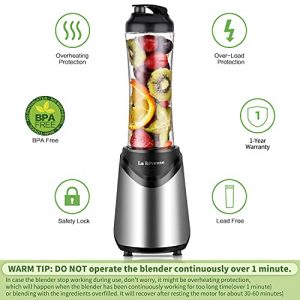 La Reveuse Smoothies Blender Personal Size 300 Watts with 18 oz BPA Free Portable Travel Sports Bottle (Silver)