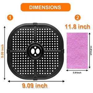Air Fryer Crisper Plate For Instant Vortex Air Fryers, 9.09 IN Premium Square Nonstick Coating Grill Pan Tray, Air Fryer Replacement Parts Accessories Rack with Rubber Bumpers