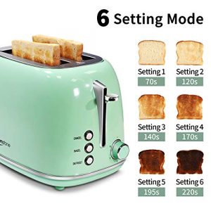 Toaster 2 Slice Retro Stainless Steel Toaster with Bagel, Cancel, Defrost Function, Extra Wide Slot Keenstone 2 Slice Toaster with Removable Crumb Tray, High Lift Lever, 6 Shade Settings, Green