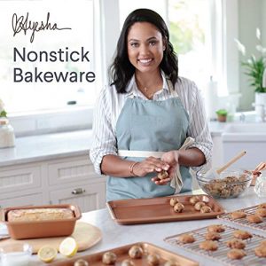 Ayesha Curry Nonstick Bakeware Toaster Oven Set with Nonstick Baking Pan, Cookie Sheet / Baking Sheet and Muffin Pan / Cupcake Pan - 4 Piece, Copper Brown