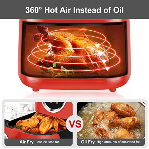 Bonsenkitchen Air Fryer 4 QT, 360°Hot Air Fryer with 8 Presets, Oilless Compact Air Fryer，Small Cooker LCD Digital Touch Screen & Nonstick Basket, UL Certified, 1400W (Red)