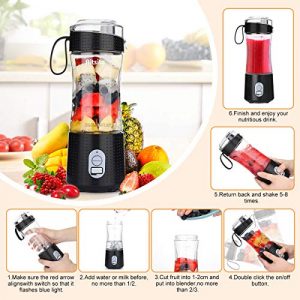 Aitsite Portable Blender, Personal Mixer Fruit Rechargeable USB with 2 Straws, Mini Blender for Smoothie, Fruit Juice, Milk Shakes 380ml, Six 3D Blades for Great Mixing (Black)