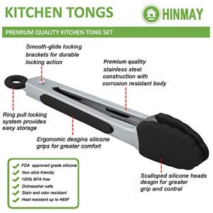 HINMAY Small Silicone Tongs 7-Inch Mini Serving Tongs, Set of 3 (Black White Gray)