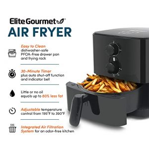Elite Gourmet EAF-3218 Personal 1.1Qt. Compact Space Saving Electric Hot Air Fryer Oil-Less Healthy Cooker, Timer & Temperature Controls, PFOA Free, 1.1 Quart, Black