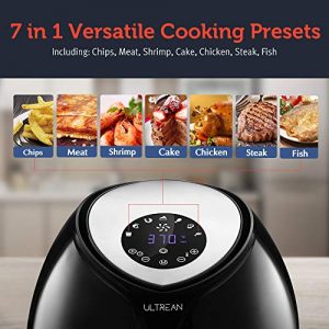 Ultrean Air Fryer 6 Quart , Large Family Size Electric Hot Air Fryer XL Oven Oilless Cooker with 7 Presets, LCD Digital Touch Screen and Nonstick Detachable Basket,UL Certified,1700W (Black)