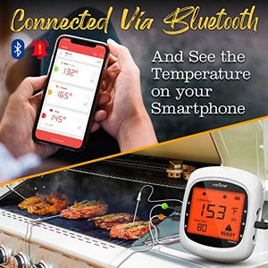 NutriChef Upgraded Stainless Dual Wireless BBQ Thermometer, 6 Temperature Probes-Smoking Meat Accessories Smart Bluetooth WiFi App Digital Temp Controller for Cooking, Grilling, Oven, Smoker, White