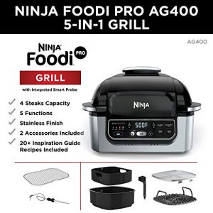 Ninja Foodi Pro 5-in-1 Indoor Integrated Smart Probe, 4-Quart Air Fryer, Roast, Bake, Dehydrate, an Cyclonic Grilling Technology, with 4 Steaks Capacity, Stainless
