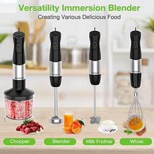 Immersion Blender Handheld, Hand Blender with 1000W 5-in-1 Stainless Steel Blades, 12-Speed Immersion Hand Stick Blender for Kitchen for Smoothies & Baby Food with 500ml Chopper, Milk Frother, Egg Whisk, 600ml Beaker