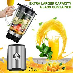 Countertop Blender - CSS Professional Blender for Kitchen with 1000W, 72 Oz High Capacity Glass Jar Blender for Kitchen, Processor Bowl & Smoothies Cup included, Silver