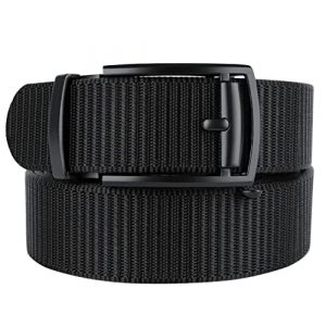 Bluecton Mens Belt Tactical Ratchet Automatic Slide Buckle Duty Nylon No Holes Cut To Fit All Size Black Size 47''