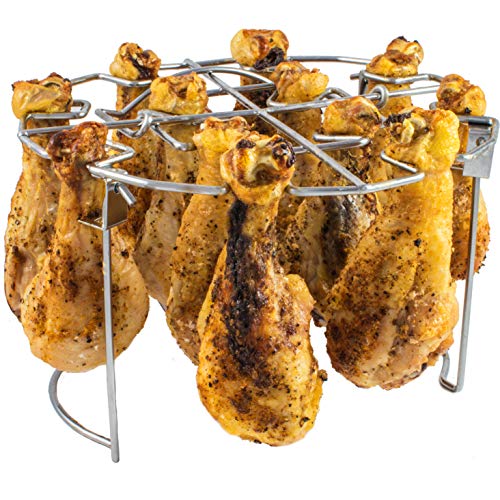 The Steam Boss - Vertical Chicken Grill Rack | 12-Slot Rack Stand Legs or Wings | Smoker Air Fryer Accessories for use with Ninja Foodi, Instapot Duo Crisp, or Air Fryer Lid for Pressure Cooker Mealthy CrispLid | 6 Qt 8 Quart