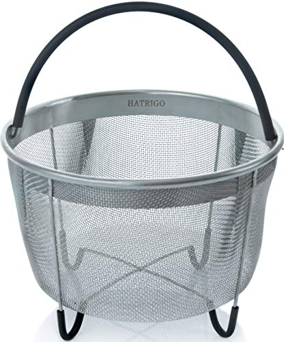 Hatrigo Steamer Basket for Pressure Cooker Accessories 6qt [3qt 8qt avail] Compatible with Instant Pot Accessories 6 qt only, Ninja Foodi, Other Pressure Cookers, Silicone Handle, IP 6 Quart