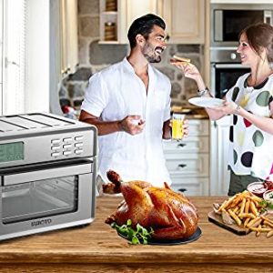 EUROTO [Newest 2021] Stainless Steel Large Capacity 26.8 QT Air Fryer Oven, 24 in 1 Multi-function, 360 Air Circulation Toaster Oven, LCD digital Display, 4 Layer Shelves, Included Oven Gloves & Apron