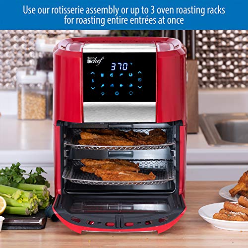 Deco Chef 12.7 QT Digital Air Fryer Oven with 8 Preset Cooking Modes,1700W Power, Cool-Touch Housing, Includes Rotisserie Set, 3 Roasting Racks, Oil Drip Tray, Rotating Basket, ETL Certified (Red)