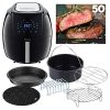 GoWISE USA GWAC22003 5.8-Quart Air Fryer with Accessories, 6 Pcs, and 8 Cooking Presets + 50 Recipes (Black), Qt