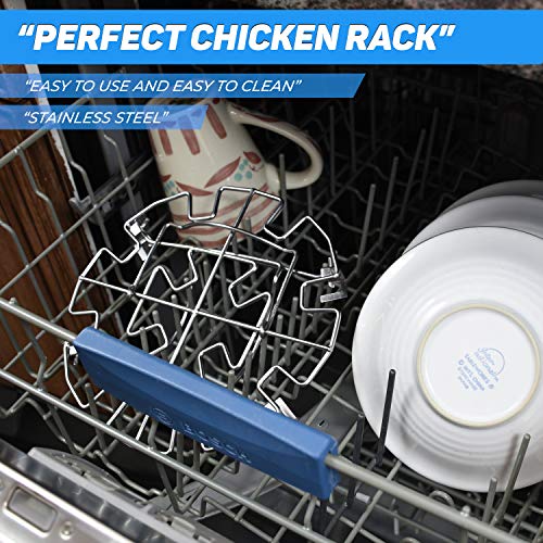 The Steam Boss - Vertical Chicken Grill Rack | 12-Slot Rack Stand Legs or Wings | Smoker Air Fryer Accessories for use with Ninja Foodi, Instapot Duo Crisp, or Air Fryer Lid for Pressure Cooker Mealthy CrispLid | 6 Qt 8 Quart