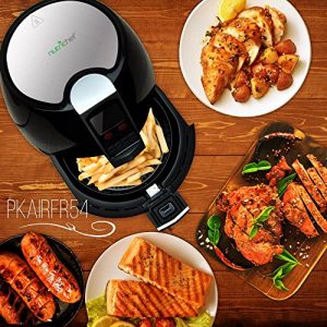 NutriChef Hot Air Fryer Oven - w/Digital Display, Electric Big 3.7 Qt Capacity Stainless Steel Kitchen Oilless Convection Power Multi Cooker w/Basket Pan - Use for Baking, Grill - PKAIRFR54 (Black)