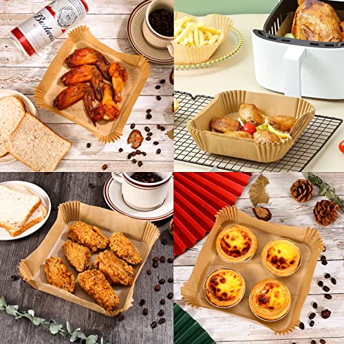 Air Fryer Disposable Paper Liner Square, Air Fryer Liners, Non-Stick Parchment Paper, Food Grade Parchment Paper and Baking Paper, Waterproof and Oil Proof, For Air Fryer Baking Roasting （150PCS）