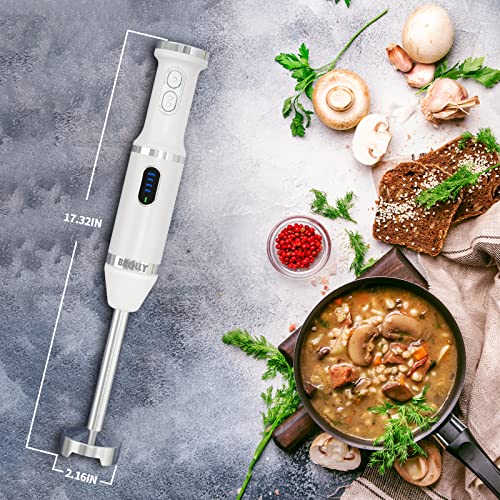 Cordless Hand Blender Electric , Immersion Smart Stick Blender Rechargeable with Stainless Steel Blades, 2 speed adjustable Beaker Whisk for Infant Food Smoothies Puree Sauces Soups (White)