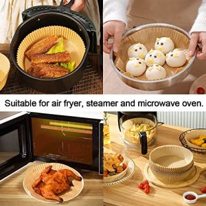 50 PCS Air Fryer Disposable Paper Liner, Round Air Fryer Paper Liners, Natural Parchment Paper for Air Fryer, Non-Stick, Oil-Proof, Food Grade Paper Liner for Baking Roasting Microwave (6.3 Inch)