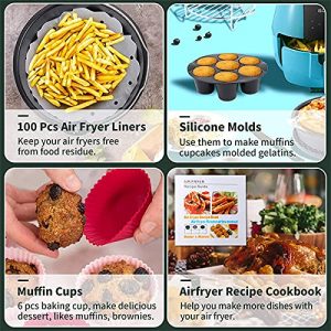 Air Fryer Accessories for COSORI Ninja Phillips Gowise Gourmia Dash Power XL Air Fryer, Fit 3.6-4.2-6.8QT Air Fryer with 8 Inch Cake Pan, Pizza Pan, Silicone Baking Cup