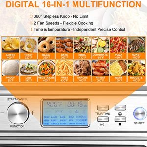 16 in 1 Air Fryer Oven, 24QT Convection Air Fryer Toaster Oven Combo with LED Display & Temperature/Time Dial, 1700W Large Airfryer Oven, Oil Less & Stainless Steel