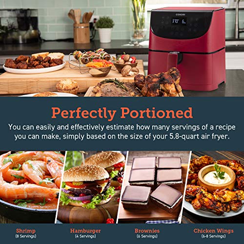 COSORI Air Fryer Max XL with 100 Recipes Electric Hot Oven Oilless Cooker LED Touch Screen with 13 Cooking Functions, Preheat and Shake Reminder, Nonstick Basket, 5.8 QT, Red