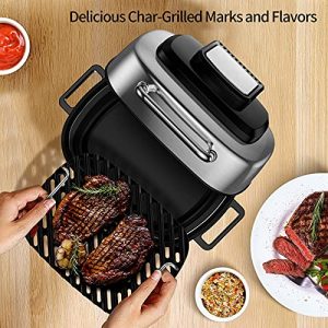 BBday 10-in-1 Electric Indoor Grill Combo, with 6.5 QT Air Fryer, Roast, Bake and Dehydrate, 1660W, Stainless Steel
