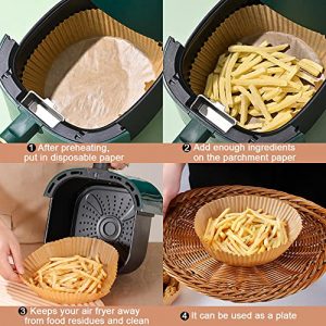 50 PCS Air Fryer Disposable Paper Liner, Round Air Fryer Paper Liners, Natural Parchment Paper for Air Fryer, Non-Stick, Oil-Proof, Food Grade Paper Liner for Baking Roasting Microwave (6.3 Inch)