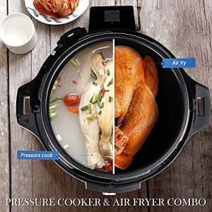 prepAmeal 8Qt Pressure Cooker & Air Fryer Combo with Pressure Lid and Air-Fry Lid - 7-in-1 cooking Modes, Easy Read LCD Display, 27 Presets Programs, & 8 Program Storage. (Silver, 8 Quart)