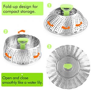 Steamer Basket Stainless Steel Vegetable Steamer Basket Folding Steamer Insert for Veggie Fish Seafood Cooking, Expandable to Fit Various Size Pot (5.1" to 9")