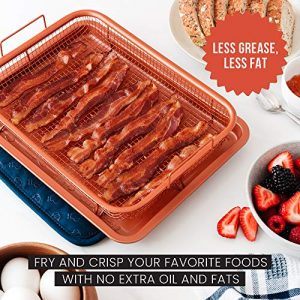 Chef Pomodoro Copper Crisper Tray, Deluxe Air Fry in Your Oven, 2-Piece Set, Baking Pan (Rectangle - Large)