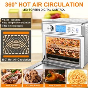 16 in 1 Air Fryer Oven, 24QT Convection Air Fryer Toaster Oven Combo with LED Display & Temperature/Time Dial, 1700W Large Airfryer Oven, Oil Less & Stainless Steel