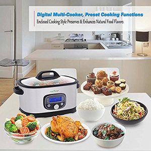 NutriChef Sous Vide Slow Cooker - 11 in 1 Steamer Stainless Steel High-Pressure Multi Cooker Crock Pot w/ Digital LCD Display, 11 Preset Cooking Modes, Sous Vide Cooking Mode, 6.5 Quart - PKPC35