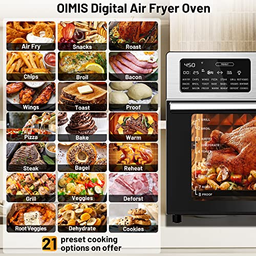 OIMIS Toaster Oven Air Fryer Combo,32QT Extra Large Oven Countertop,Stainless Steel Air Fryer with Rotisserie,21 Preset Multifunctional Ovens,7 Accessories,cETL Certified,Manufacturer,Silver