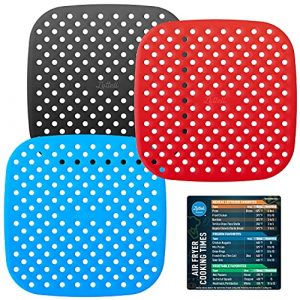 LOTTELI KITCHEN Reusable Silicone Air Fryer Liners 3 Pack with Air Fryer Magnetic Cheat Sheet, Easy Clean Air Fryer Accessories, Non Stick, AirFryer Accessory Parchment Paper Replacement - 7.5" Square
