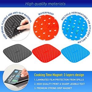 LOTTELI KITCHEN Reusable Silicone Air Fryer Liners 3 Pack with Air Fryer Magnetic Cheat Sheet, Easy Clean Air Fryer Accessories, Non Stick, AirFryer Accessory Parchment Paper Replacement - 7.5