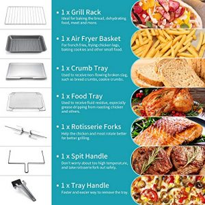 Ultrean Air Fryer Toaster Oven Combo, 32 Quart Convection Oven Countertop with Rotisserie, Toaster, Dehydrator, Bake, 7 Accessories & 50 Recipes, Silver