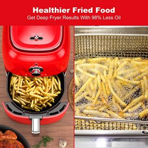 Galanz Retro Electric Air Fryer with Non-Stick Basket, Temperature and Time Control, Oil-Free for Healthy Frying, Auto Shutoff, 4.8Qt, 1500W, Retro Red