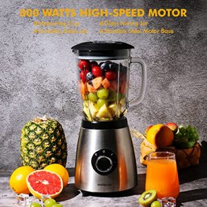 Countertop Smoothie Blender, 800w Blender for Shakes and Smoothies with 51oz Glass Jar 4 Stainless Steel Blade , Household Blender for Kitchen with 3-speed for Smoothies, Frozen Drinks, Nuts