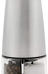 Ovente 2 in 1 Stainless Steel Sea Salt and Pepper Grinder with Ceramic Blade, Automatic One Hand Operation & Battery Operated Salt & Pepper Mill Easy Grinding Adjustable Coarseness, Silver SPD121S