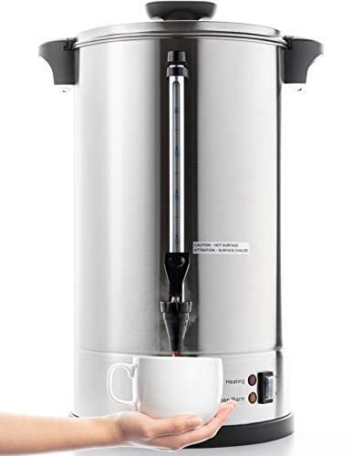 SYBO 2021 Upgrade SR-CP100C Commercial Grade Stainless Steel Percolate Coffee Maker Hot Water Urn 110-Cup Capacity for Catering, 110-CUP 16 L, Metallic