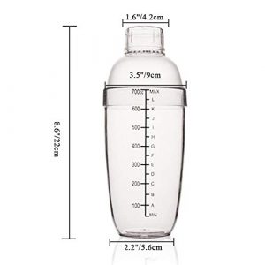 FEOOWV Plastic Cocktail Shaker, Hand Drink Mixer Boba Tea Shaker Cup with Scales,Bar Tool Transparent (24 oz / 700cc)