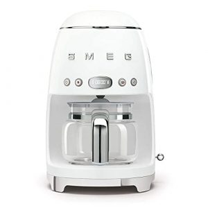 Smeg DCF02WHUK Drip Coffee Machine, 10 Cup Capacity, Auto-Start Mode, Reuseable Filter, Digital Display, Anti-Drip System, Aroma Intensity Option, 1.4 Litre Tank, White